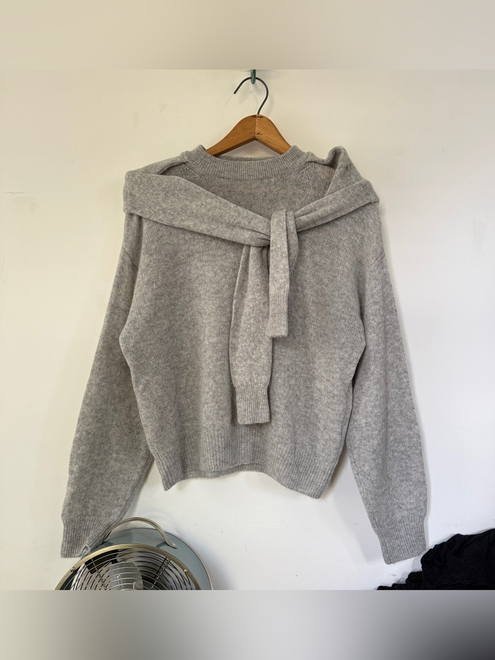 NAADAM Featherweight 100% Cashmere Layered Shoulder Tie Crewneck Sweater Gray S